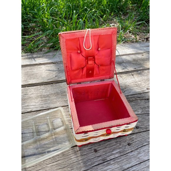 Vintage raffia straw Small Sewing Box Retro Red - Picture 12 of 15